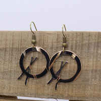 Load image into Gallery viewer, Dark Mini Cross Stick - Reclaimed Cymbal Earrings