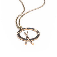 Load image into Gallery viewer, Dark Cross Stick - Reclaimed Cymbal Necklace