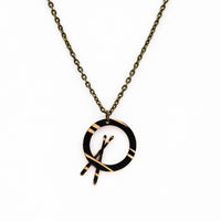 Load image into Gallery viewer, Dark Mini Cross Stick - Reclaimed Cymbal Necklace