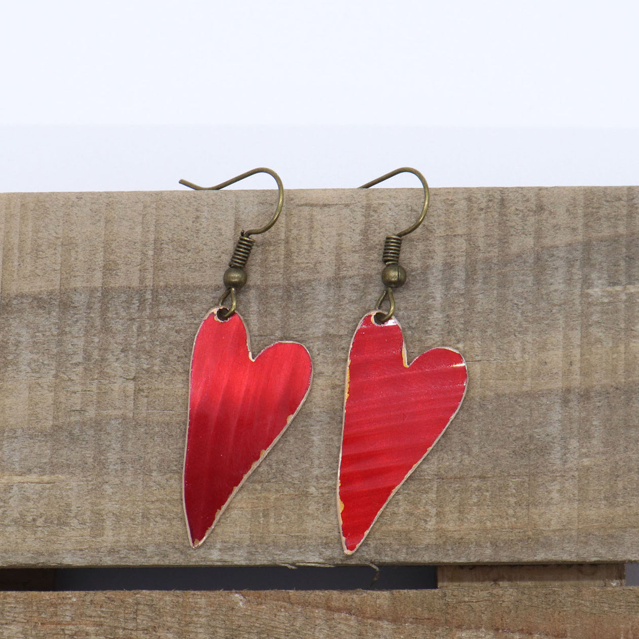 Imperfect Heart Red - Reclaimed Cymbal Earrings