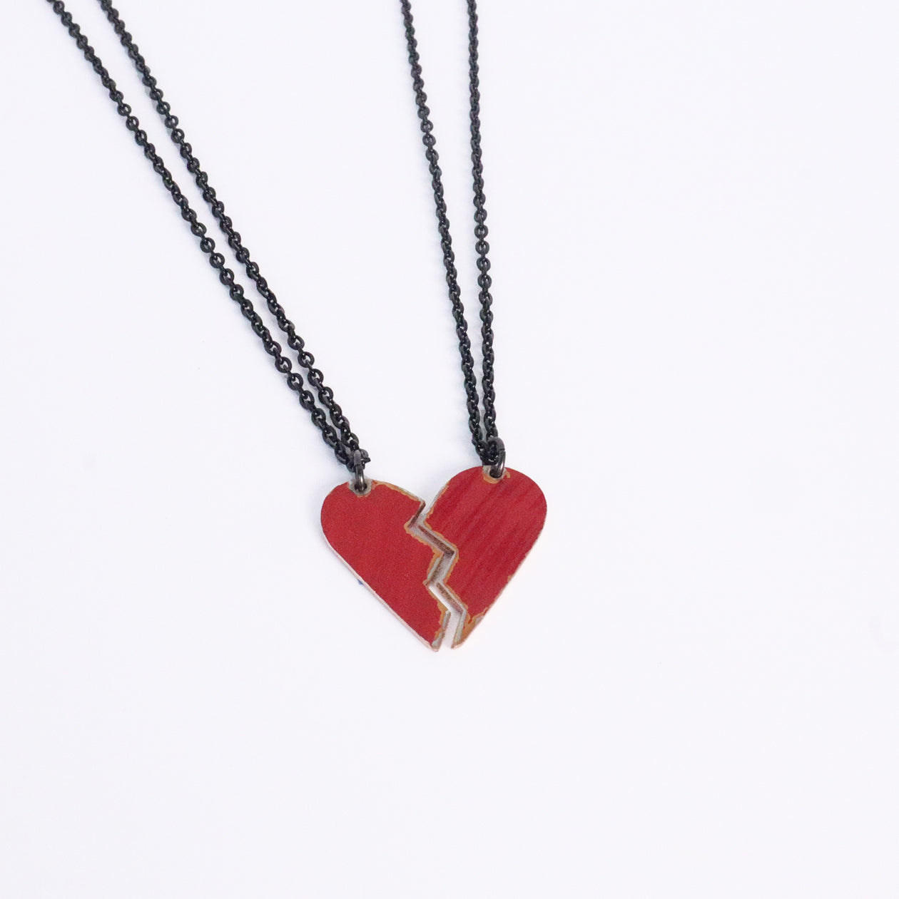 Broken Heart Red - Reclaimed Cymbal Necklace
