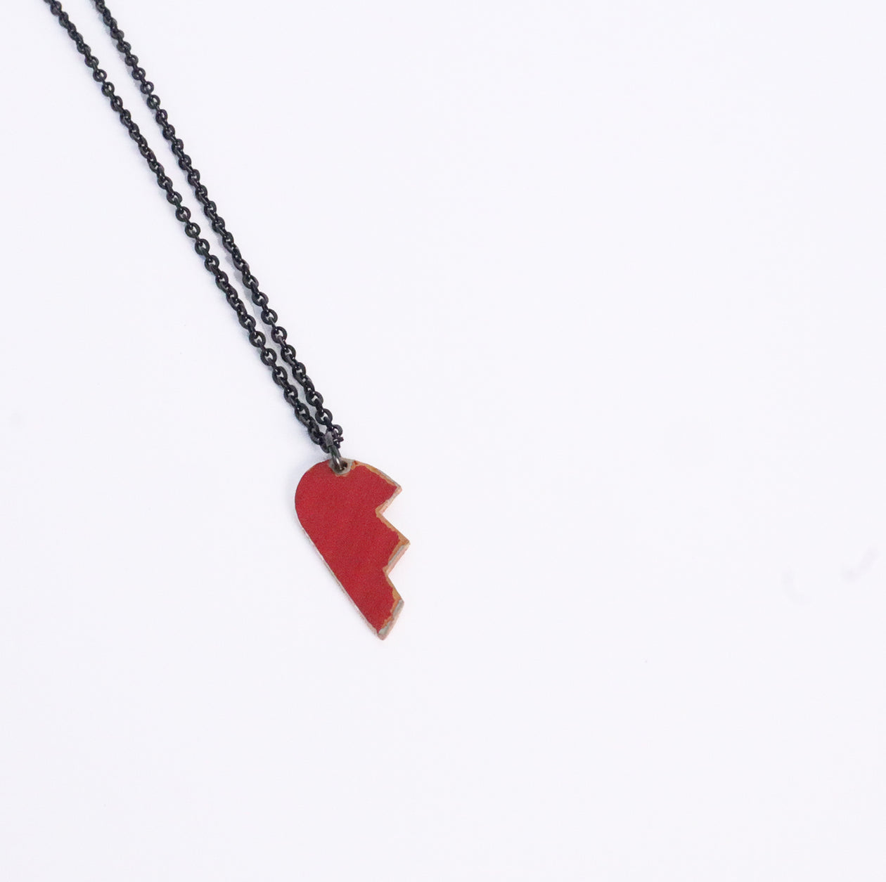 Broken Heart Red Left - Reclaimed Cymbal Necklace
