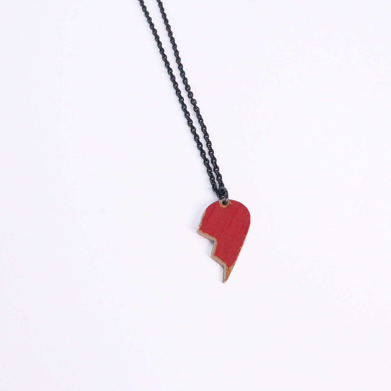 Broken Heart Red Right - Reclaimed Cymbal Necklace
